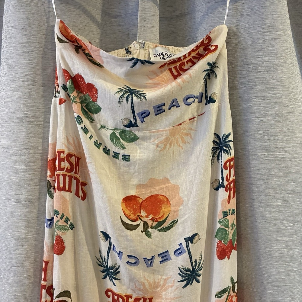 Paper Heart Anthropologie Fresh Fruits Berries Peaches Linen Blend Maxi Dress XL - Picture 2 of 5